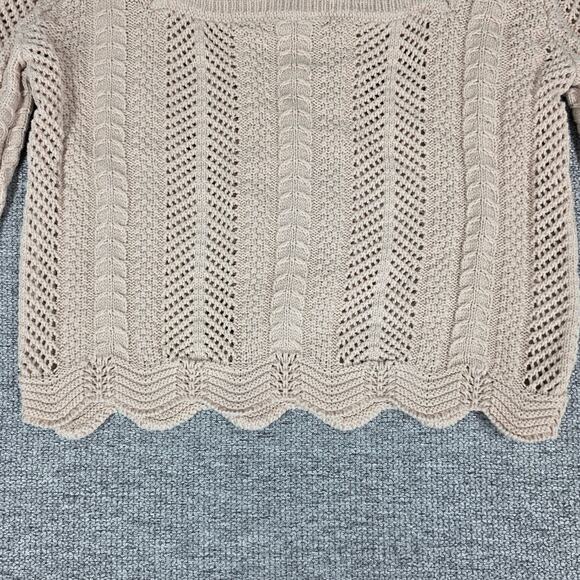 PINK ROSE WOMEN'S CROPPED KNIT SWEATER SIZE SMALL BEIGE TEXTURED CABLE OPENWORK - Picture 9 of 9